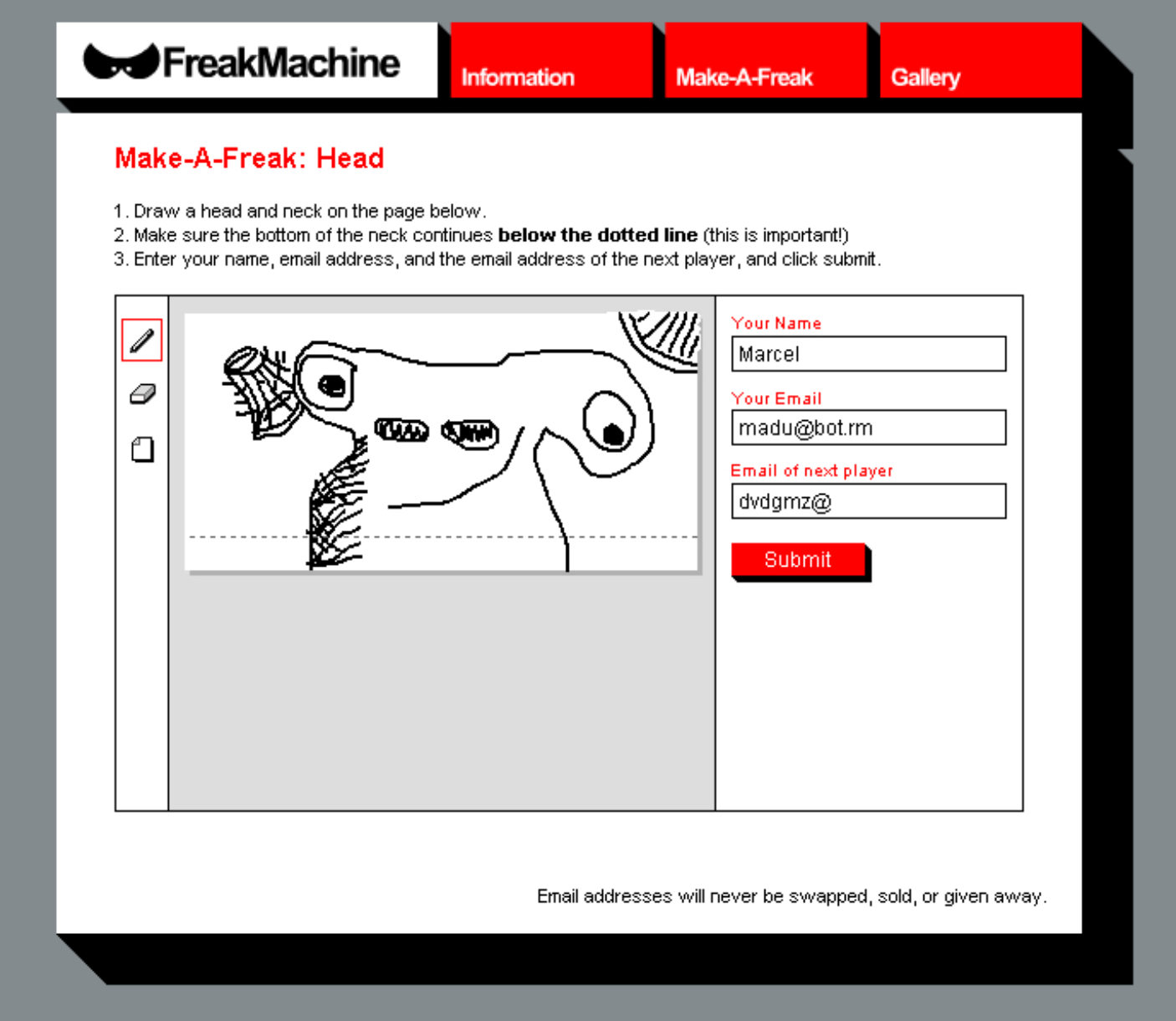 FreakMachine screenshot when the first participant finishes drawing.